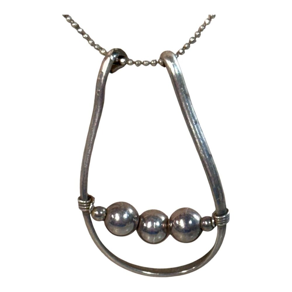 18K GP Necklace 16"With Sterling Modern Horseshoe Balls Pendant Abstract Kinetic